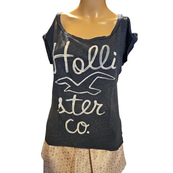 Vintage Hollister Raglan Style Scoop Neck Bralette Printed Tee - Picture 1 of 3